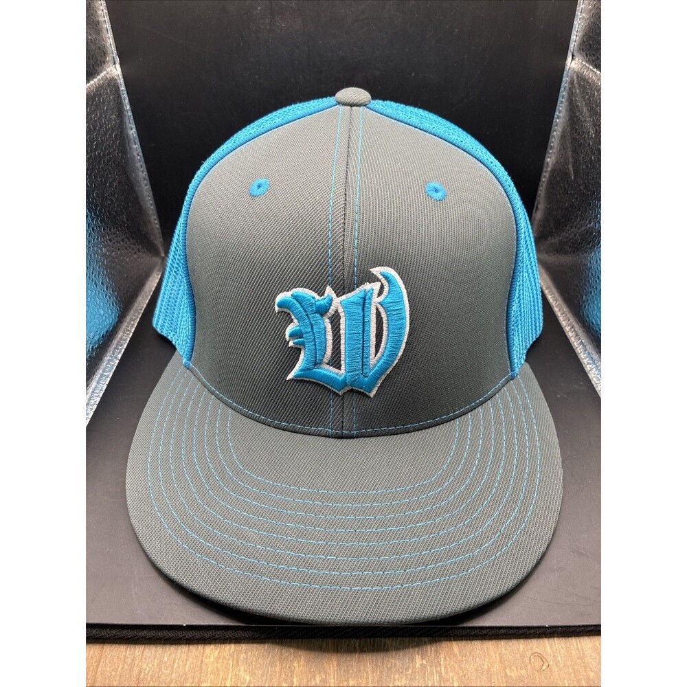 Logo (Unknown) in Aqua on Gray Fabric w Aqua Mesh Trucker Hat Cap Snapback NWOT